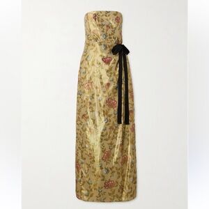 Agua by Agua Bendita Gold Floral Strapless Gown with Black Sash